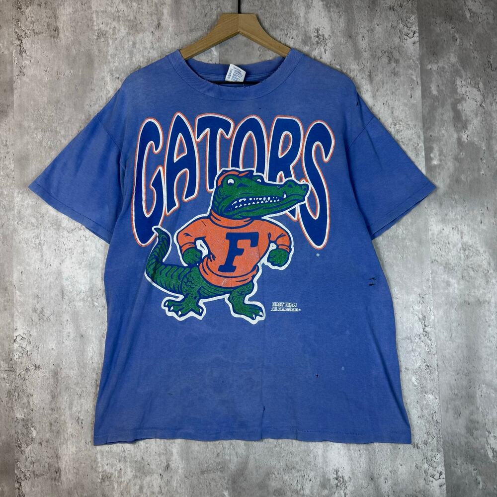 90s Flordia Gators Blue Faded Mens College Distressed Tee L